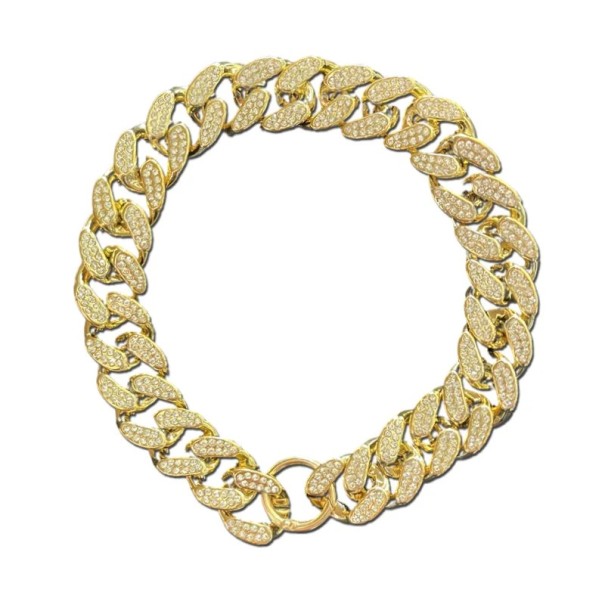 Leichter Hundehalsband aus ABS-Kunststoff mit Diamantintarsien Stilvolles Kettendesign Luxuriöser Look Metallischer Effekt Robustes Zubehör Umfang 30 cm golden