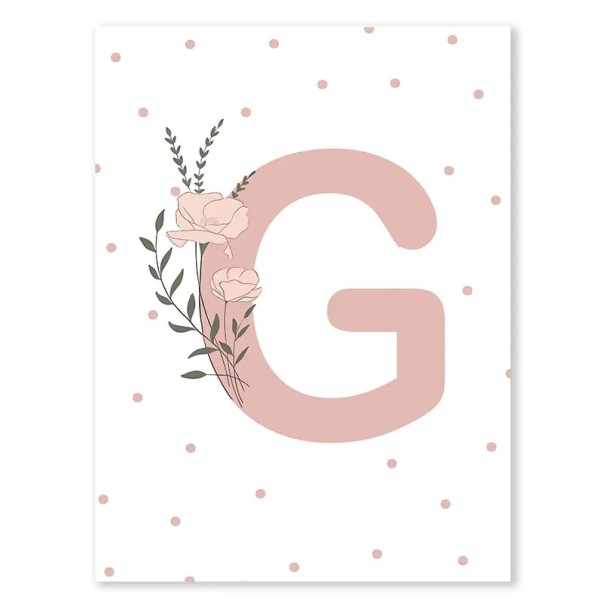 Leinwandbild 50 x 70 cm Rosa Blumeninitiale G Plakat ohne Rahmen Wanddekoration für das Mädchenzimmer und die Kinderzimmergestaltung 1