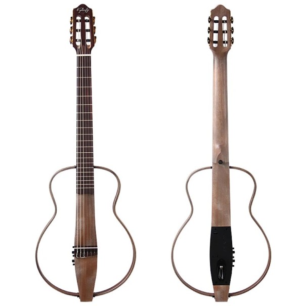 Leise Reisekitarre V-glorify Abnehmbarer Korpus 6 Nylonseiten 20 Bünde Sapele Holz Eingebauter Tonabnehmer 101 cm Graue Farbe