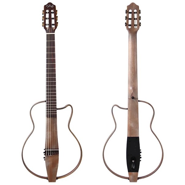 Leise Reisekitarre V-glorify Abnehmbarer Korpus 6 Nylonseiten 20 Bünde Sapele Holz Eingebauter Tonabnehmer 101 cm Graue Farbe