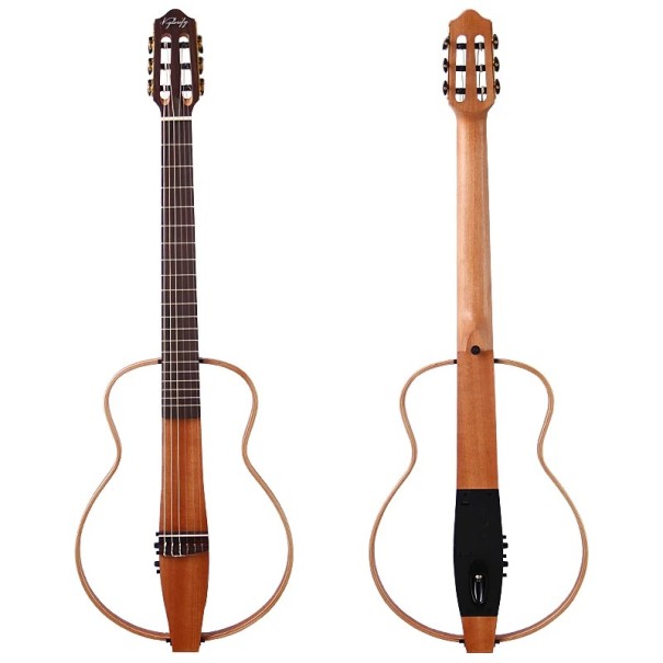 Leise Reisekitarre V-glorify Abnehmbarer Korpus 6 Nylonseiten 20 Bünde Sapele Holz Eingebauter Tonabnehmer 101 cm Naturfarbe