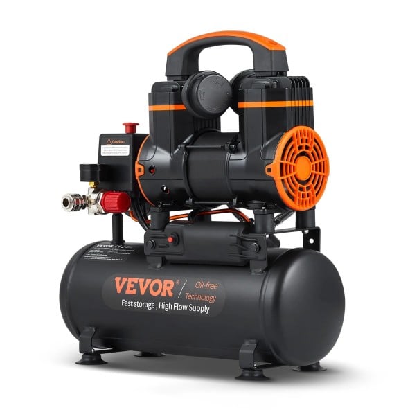 Leiser ölfreier Luftkompressor 18L 900W, ölfreie Technologie, schwarz-orange, tragbarer Kompressor für Werkstatt und Garage