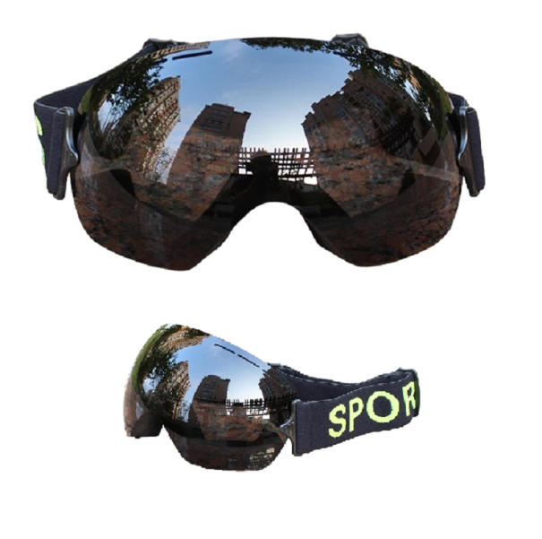 Lekkie, przeciwmgielne gogle narciarskie Profesjonalne lustrzane gogle narciarskie z filtrem UV400 10,5 x 18,5 cm czarny