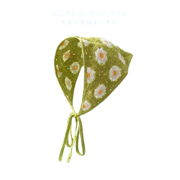Lenço triangular de crochê floral feito à mão Lenço de cabelo de primavera e verão para mulheres Bonita cobertura leve para a cabeça em viagem verde