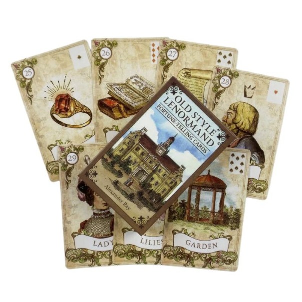 Lenormand tarotové karty klasická věštecká sada 38 karet cca 9,6 cm vícebarevné ilustrace tradiční motivy pro výklad 1