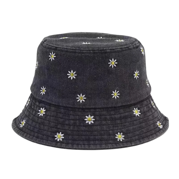 Lente dameshoed 57 cm Katoen Bloemenpatroon Lichtgewicht ademende hoed voor lente en zomer Elegante modeaccessoire zwart