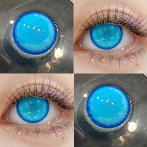 Lentes de contacto coloridas azuis e roxas suaves de hidrogel efeito anime cobertura total diâmetro 14.5 mm 6 meses azul