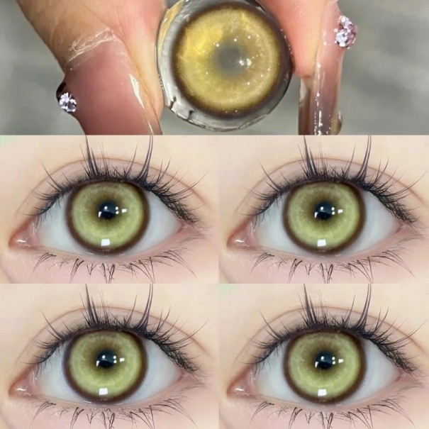 Lentes de contacto coloridas com transição de cor diâmetro 14.5 mm material de hidrogel dioptria -3.50 para cosplay e mudança de aparência dos olhos amarelo