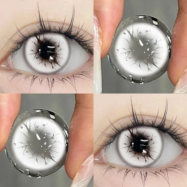 Lentes de contacto de color anuales con dioptrías -5.50 en negro-blanco-gris con motivo de cristal roto lentes decorativas dramáticas para cosplay 1
