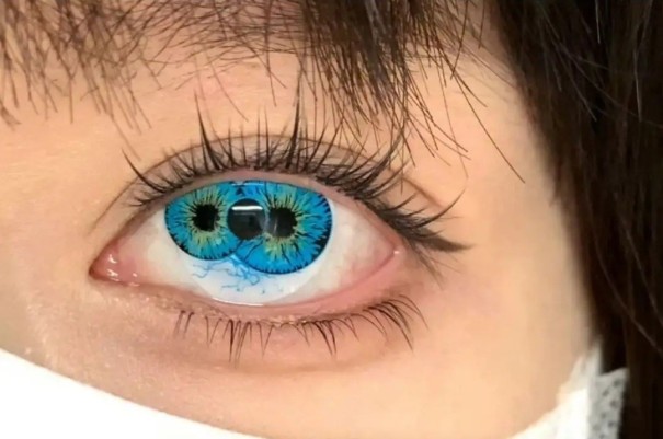 Lentes de contacto de color con efecto de pupila triple diámetro 14.5 mm hidrogel sin dioptrías para cosplay y Halloween azul
