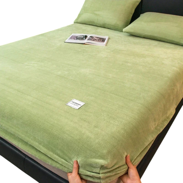Lenzuolo in pile elasticizzato 180 × 200 × 25 cm Lenzuolo invernale caldo per materasso Pile corallo morbido Elasticizzato con bordo in gomma verde