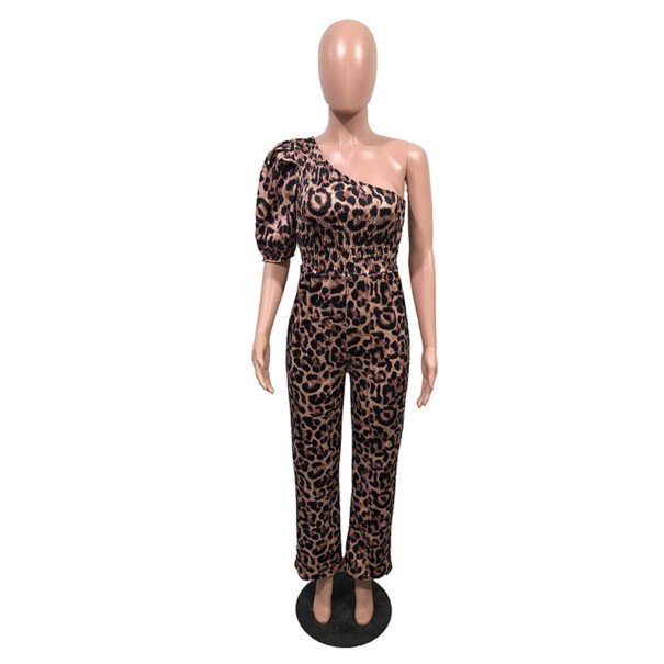 Leopard jumpsuit för kvinnor med en ärm