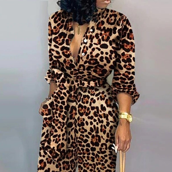 Leopard jumpsuit för kvinnor med långa ärmar B869