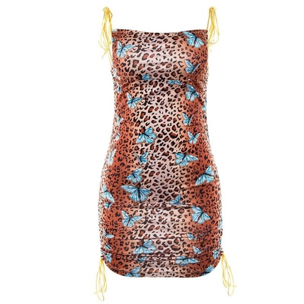 Leopard minikjole med sommerfugle M
