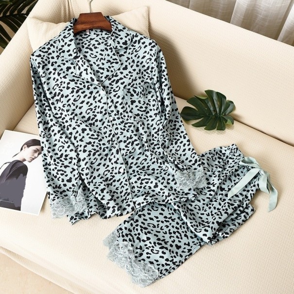 Leopardpyjamas för kvinnor P2680 blå XL