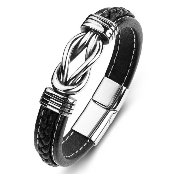 Leren armband H643 zwart 22 cm 2