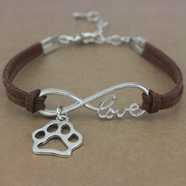 Leren armband hondenpoot bruin