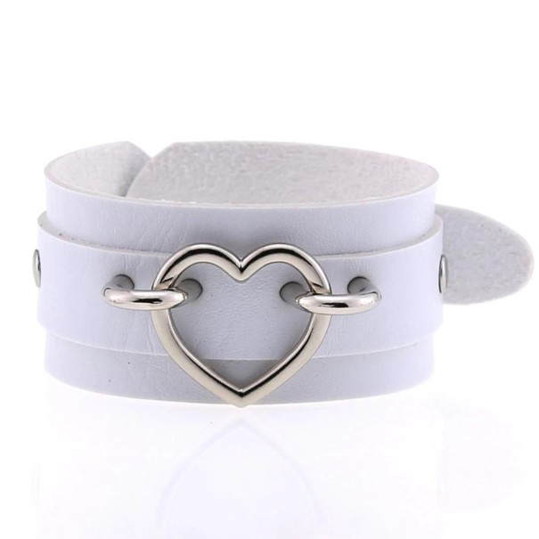 Leren armband met hart wit