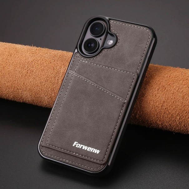 Leren Business Flip Hoes voor iPhone 17 Ingebouwde Magnetische Portemonnee Flip Hoes van Kunstleer PU koffiekleur