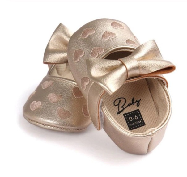Leren pantoffels voor meisjes goud 6-12 maanden