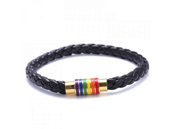 Leren regenboog armband goud 1