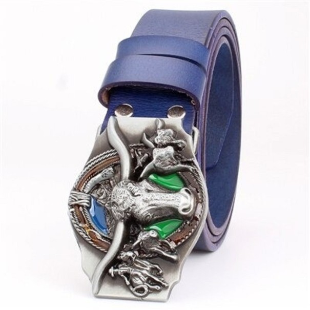 Leren riem L475 donkerblauw 125 cm