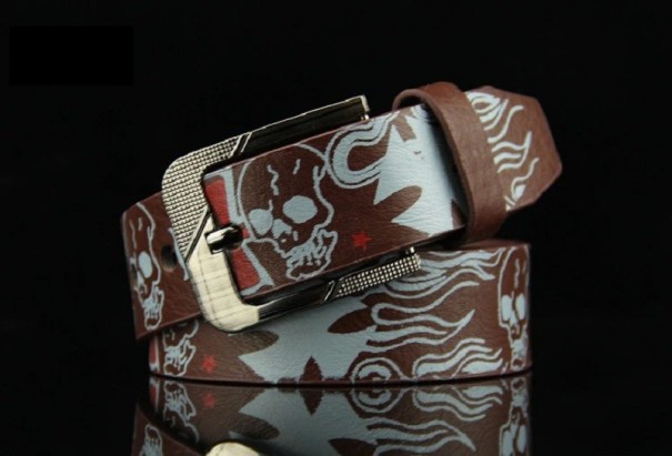 Leren riem met schedel donkerbruin