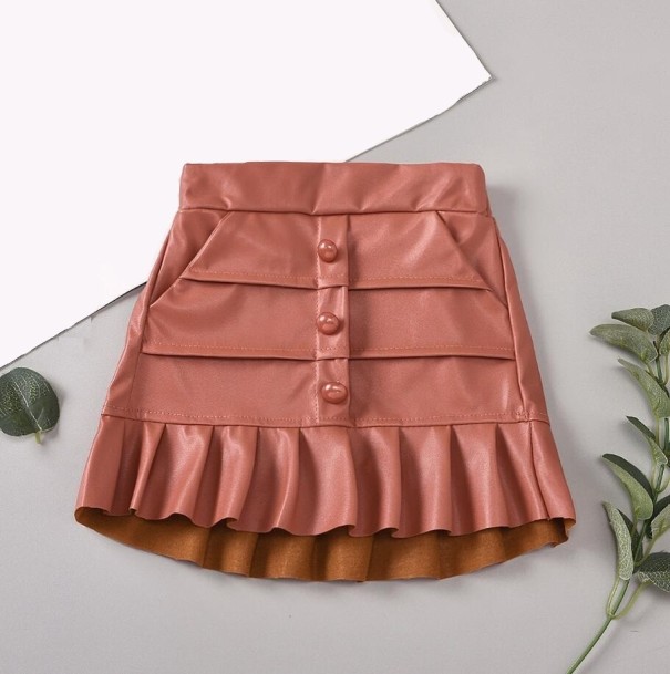 Leren rok voor meisjes L1040 lichtbruin 5