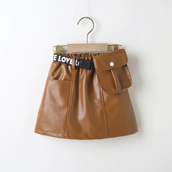 Leren rok voor meisjes L1044 lichtbruin 5