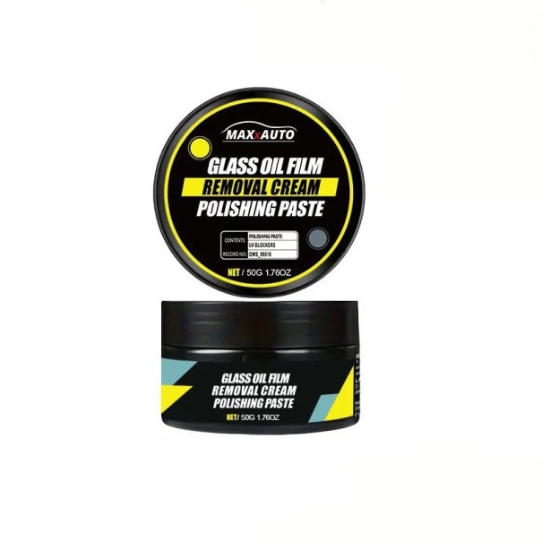 Lešticí pasta na autoskla s houbičkou 50 g hydrofobní odstranění olejového filmu černo-žlutá na čelní skla a zrcátka auta 1