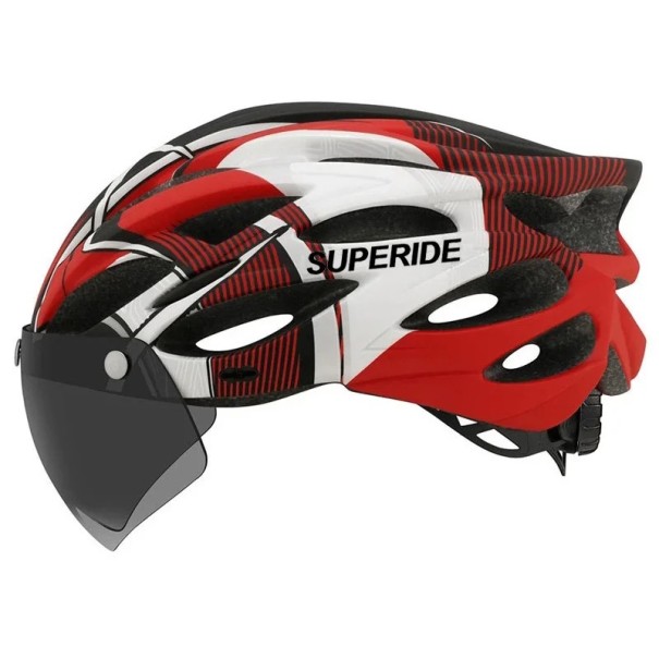 Let cykelhjelm med magnetiske, aftagelige beskyttelsesbriller, ventilationshuller, unisex størrelse 54-61 cm, beskyttende cykelhjelm rød