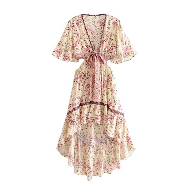 Letné šaty s kvetmi Emilia svetlo ružová XS