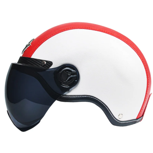 Letni retro kask motocyklowy z podnoszonym daszkiem 55–62 cm Materiał ABS Przyciemniane szkło pleksi Stylowy otwarty kask do skutera i motocykla czerwony