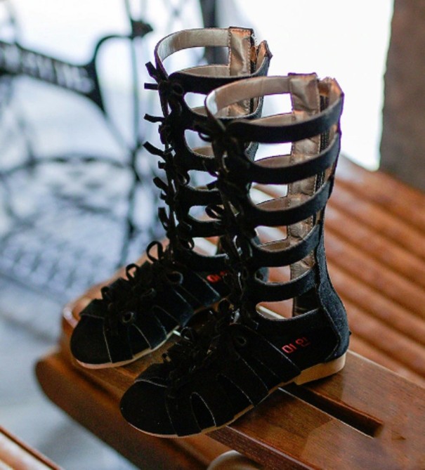 Letnie skórzane buty dziewczęce czarny 29