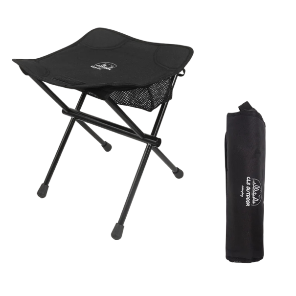 Letvægts sammenklappelig udendørs stol 33 x 32 x 32 cm Transportabel rejsebarstol Aluminiumlegering Oxford stof Maksimal belastning 100 kg Camping sort
