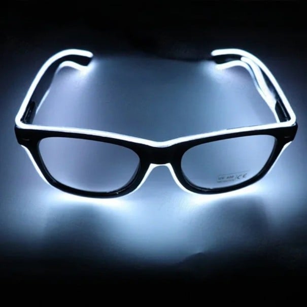 Leuchtende Partybrille Blinkende LED mit EL-Draht 15,3 x 5 x 14,3 cm PC-Rahmen Drei Lichtmodi Stromversorgung 2 AA-Batterien Für Partys, Festivals und Cosplay weiß