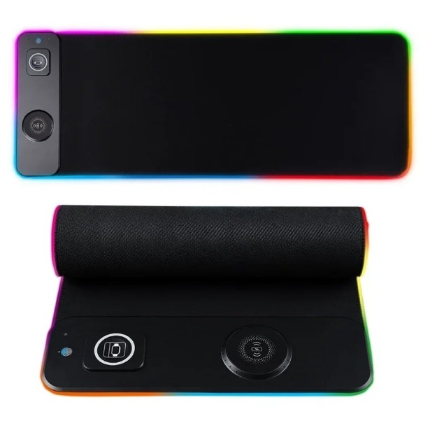 Leuchtende Unterlage für Maus und Tastatur mit kabellosem Laden 800 x 300 x 13 mm Schwarz Gaming Tischunterlage für Computer und Telefon