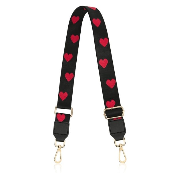 Leveä säädettävä musta olkahihna laukun 73–130 x 3,8 cm Punaisen sydämen kuviointi Olkahihna kankaasta Laukun varaosa crossbody 1