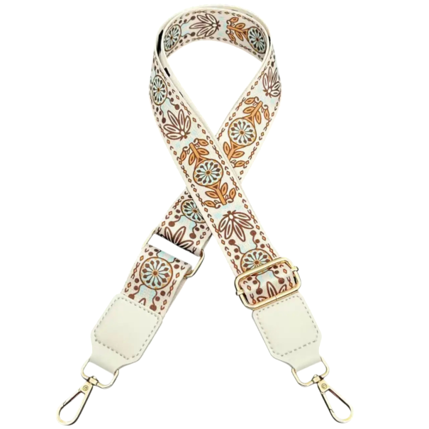 Leveä säädettävä olkahihna käsilaukulle beige Ornamentaalinen kukkakuosi 73–130 x 3,8 cm Olkalaukku tekstiilihihna Varaosa crossbody 1
