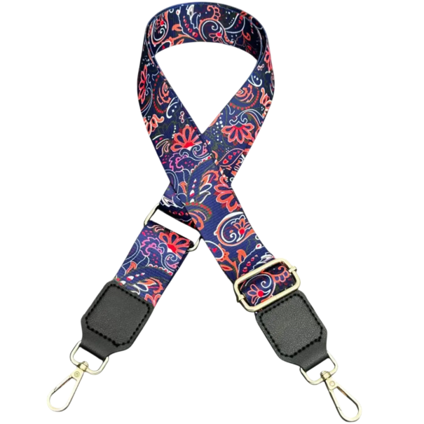 Leveä säädettävä olkahihna laukkulle 73–130 x 3,8 cm Tummansininen ornamentaalinen kukkakuosi Olkahihna kankaasta Crossbody 1