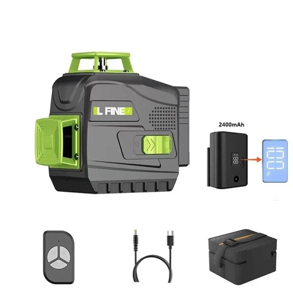 LFINE 8-Line 360° Self-Levelling Laser Level with Remote Control 2400 mAh Battery with Digital Display USB-C Case Included 1