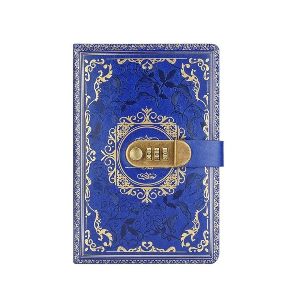 Libreta A5 con cerradura de código de metal 220x150 mm Agenda colorida con adornos Bloc de notas en relieve con protección de privacidad azul