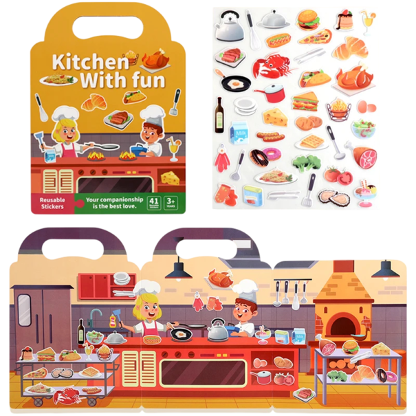 Libro de pegatinas de fondo de cocina set de pegatinas reutilizables amarillas y naranjas para niños juego de creación 1