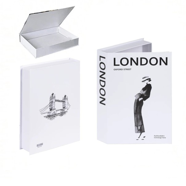 Libro decorativo falso LONDRES con motivo del Tower Bridge y silueta de modelo Diseño en blanco y negro 1