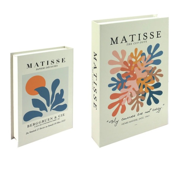 Libro decorativo falso MATISSE con motivo colorato e scritta "My curves are not crazy" Design moderno 1