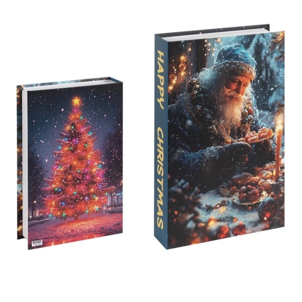 Libro decorativo natalizio falso Happy Christmas Imitazione di libro su scaffale Decorazione libraria invernale Babbo Natale albero 1