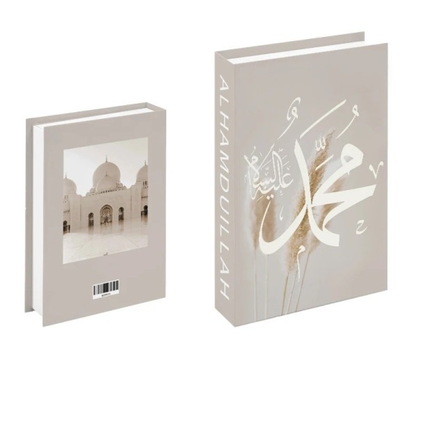 Libro falso Abrible libro decorativo con espacio de almacenamiento Caja secreta Alhamdulillah Diseño moderno beige 1