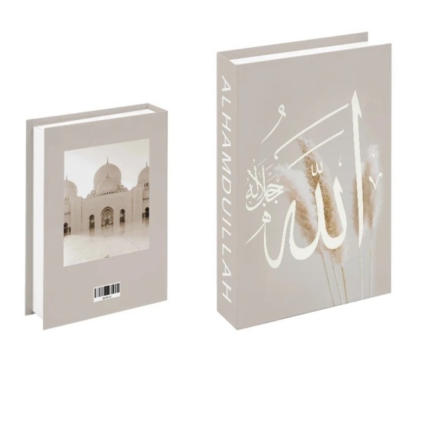 Libro falso Decorativo apribile con spazio di archiviazione Scatola segreta Allah Design minimalista beige 1