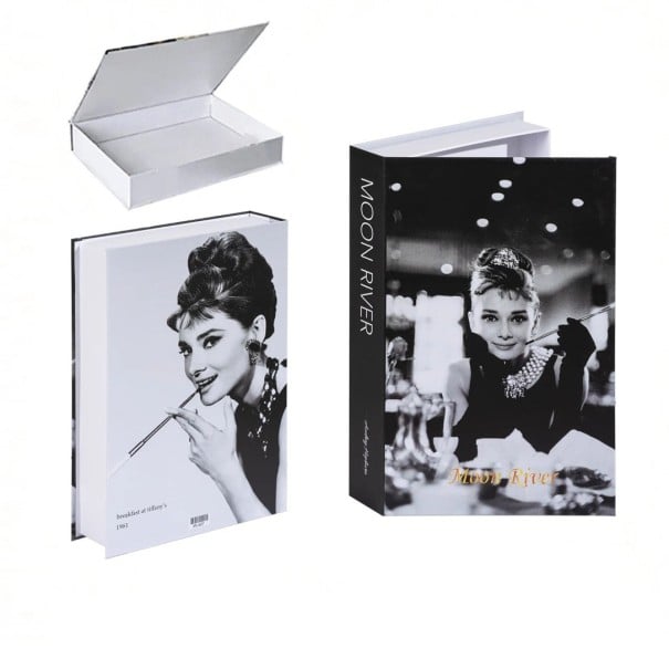 Libro falso decorativo con espacio de almacenamiento, abrible, diseño Moon River - Decoración estilosa con espacio de almacenamiento para interiores 1