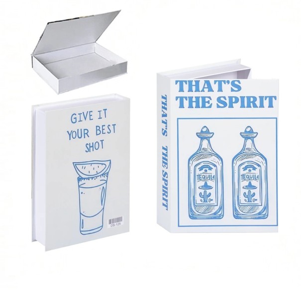 Libro falso decorativo con espacio de almacenamiento, abrible, diseño Tequila - Decoración elegante con práctico espacio de almacenamiento para uso diario 1
